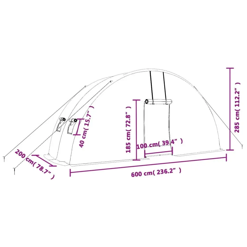 Greenhouse 12m² Steel Frame PE Cover 6x2x2.85m White