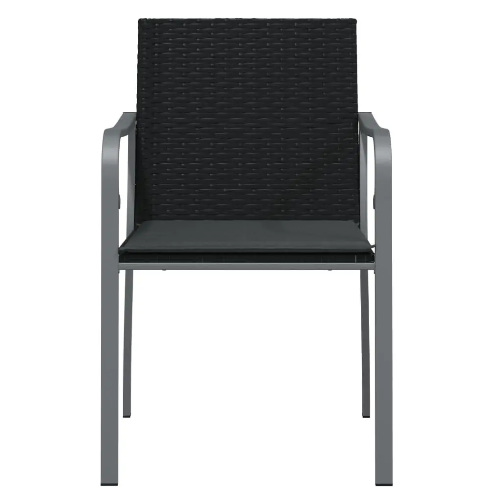 Outdoor Garden Chairs with Cushions 2 pcs Black Poly Rattan Patio Seating