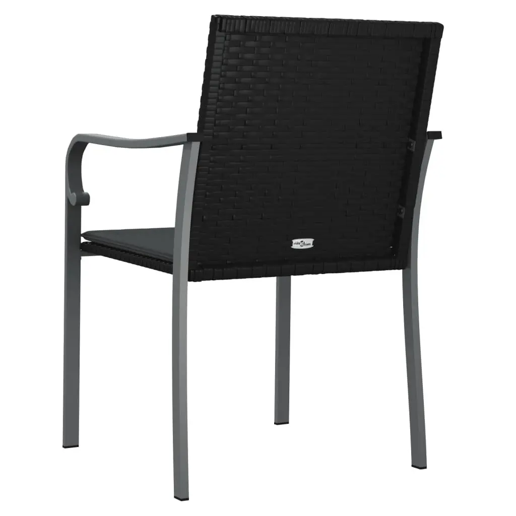 Outdoor Garden Chairs with Cushions 2 pcs Black Poly Rattan Patio Seating