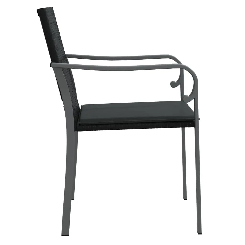 Outdoor Garden Chairs with Cushions 2 pcs Black Poly Rattan Patio Seating