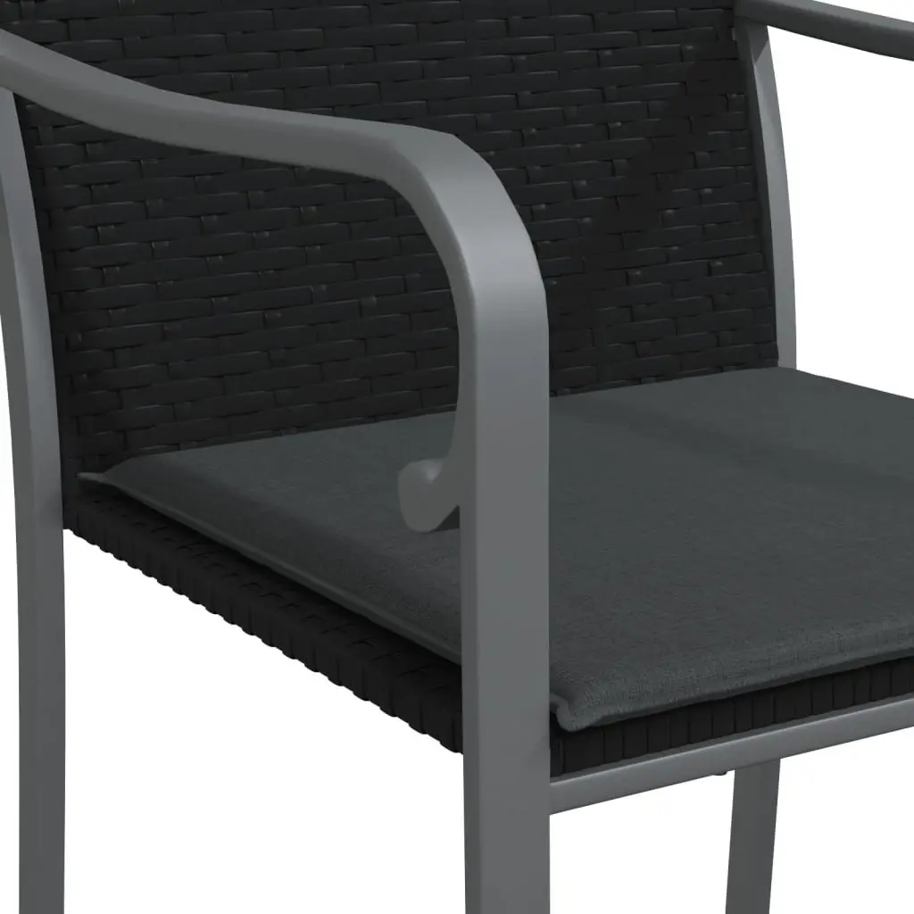 Outdoor Garden Chairs with Cushions 2 pcs Black Poly Rattan Patio Seating