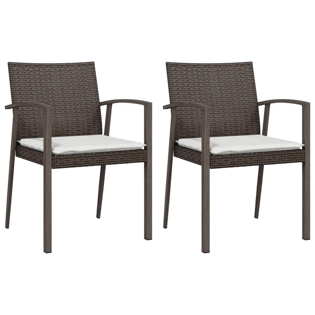 Outdoor Garden Chairs Set 2 pcs Brown Poly Rattan Patio Seating with Cushions