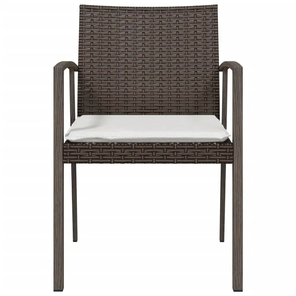 Outdoor Garden Chairs Set 2 pcs Brown Poly Rattan Patio Seating with Cushions