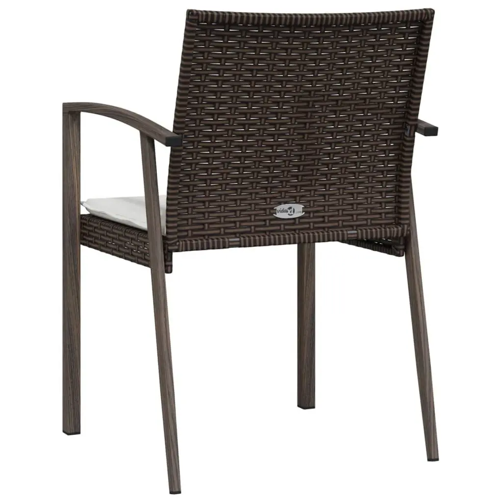 Outdoor Garden Chairs Set 2 pcs Brown Poly Rattan Patio Seating with Cushions