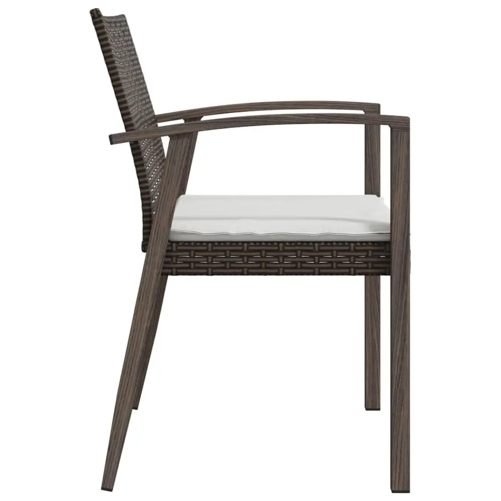 Outdoor Garden Chairs Set 2 pcs Brown Poly Rattan Patio Seating with Cushions