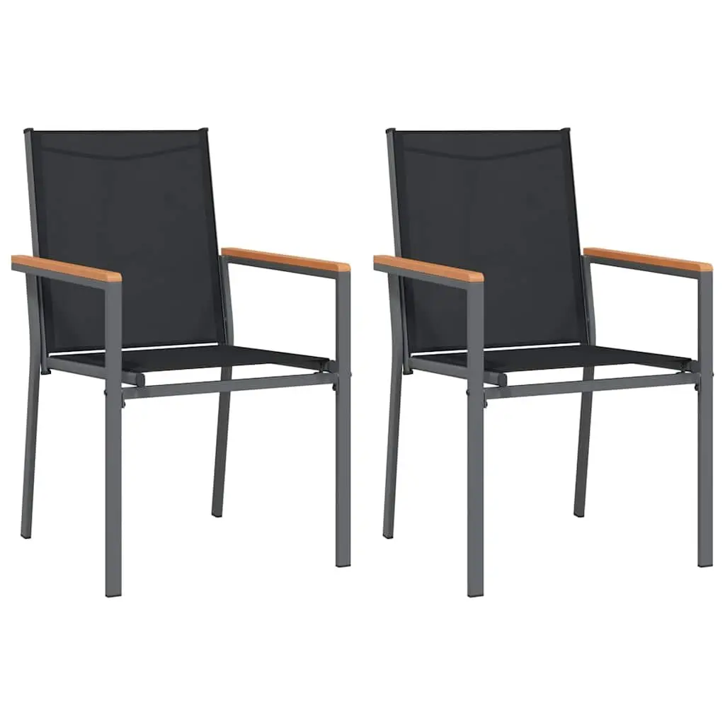 Outdoor Garden Chairs 2 pcs Black Textilene Steel Frame Backrest Armrests