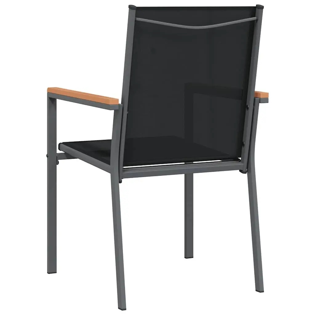 Outdoor Garden Chairs 2 pcs Black Textilene Steel Frame Backrest Armrests