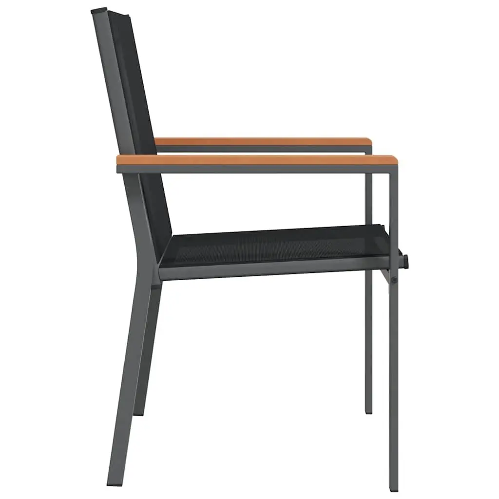 Outdoor Garden Chairs 2 pcs Black Textilene Steel Frame Backrest Armrests