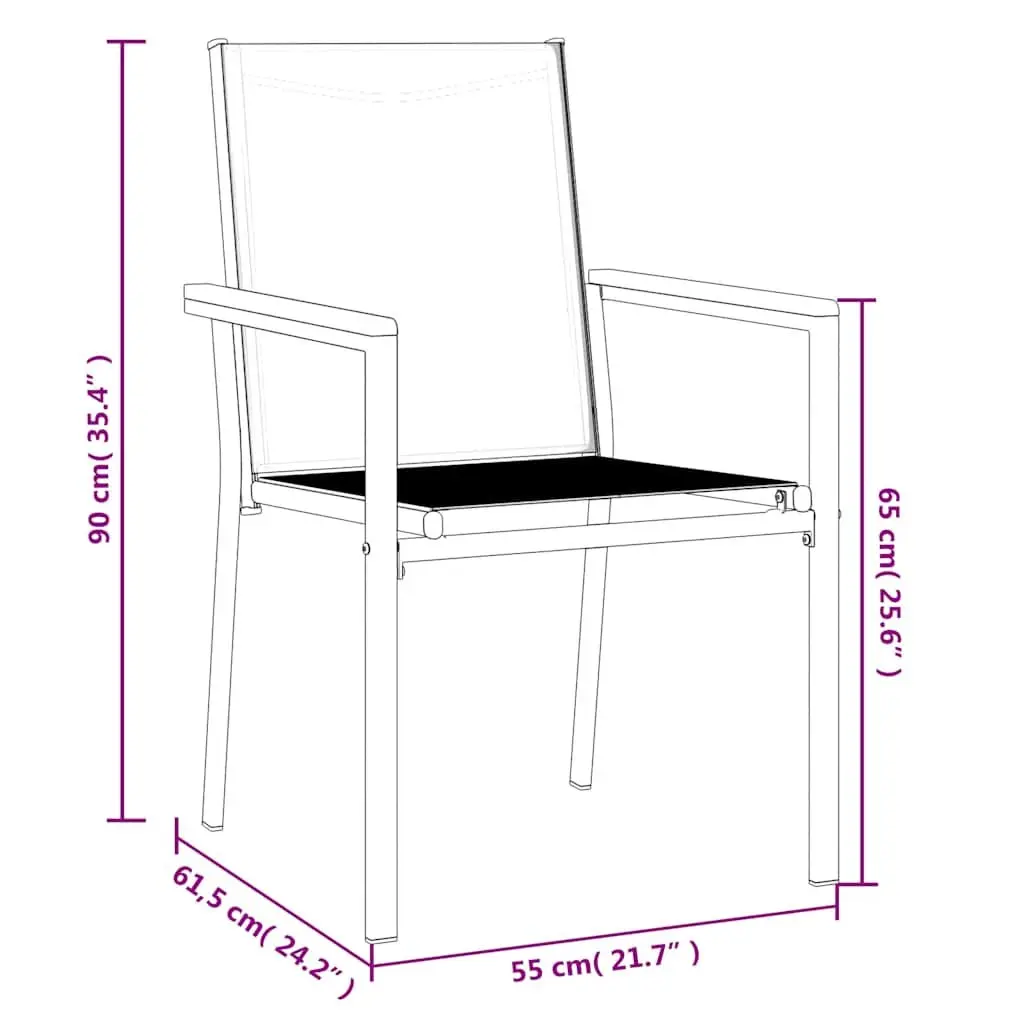 Outdoor Garden Chairs 2 pcs Black Textilene Steel Frame Backrest Armrests
