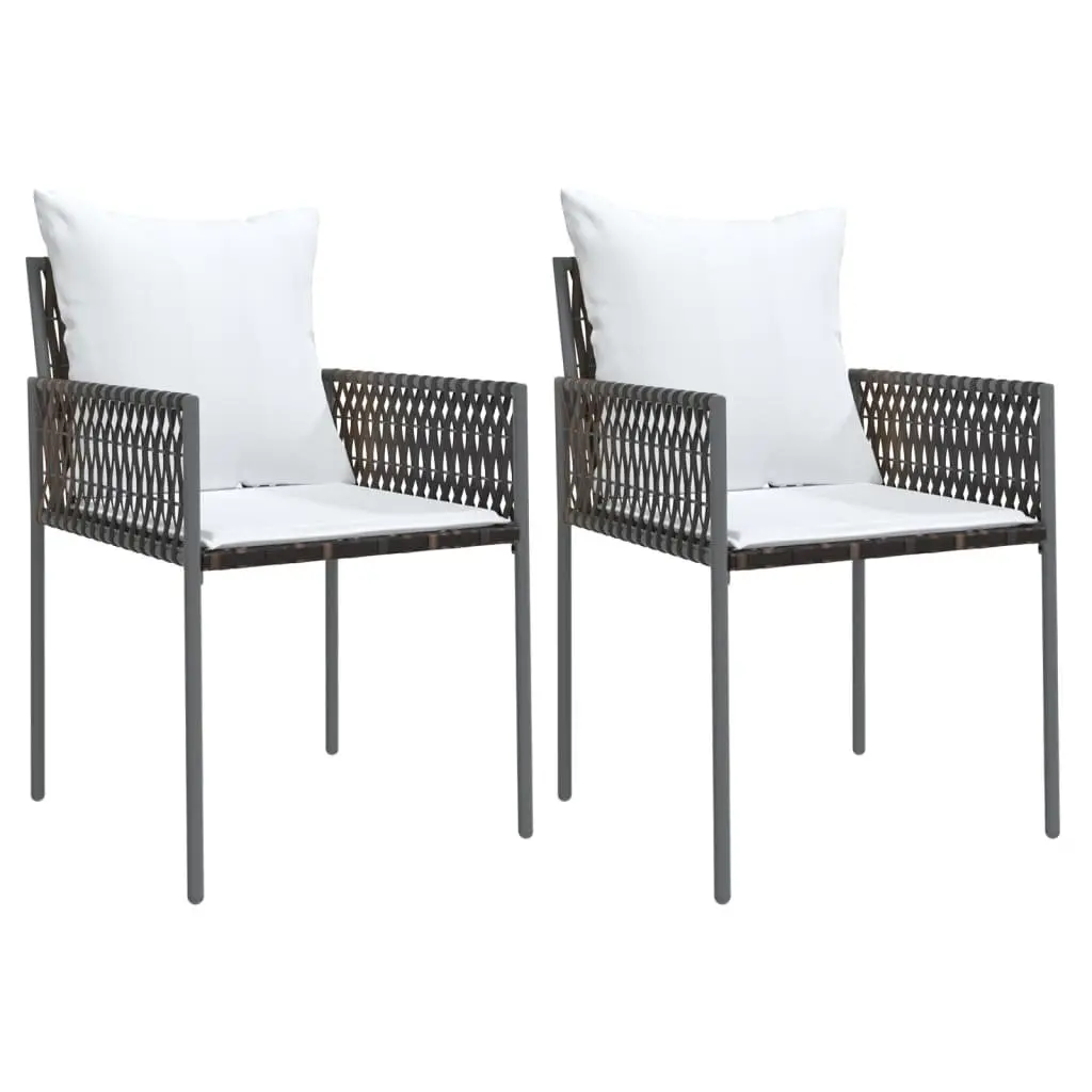 Outdoor Garden Chairs 2pc Set Brown Poly Rattan Steel Frame with Cushions