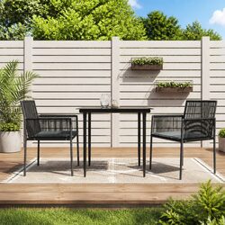 Outdoor Garden Chairs Set 2 pcs Black Poly Rattan Patio Seating with Cushions