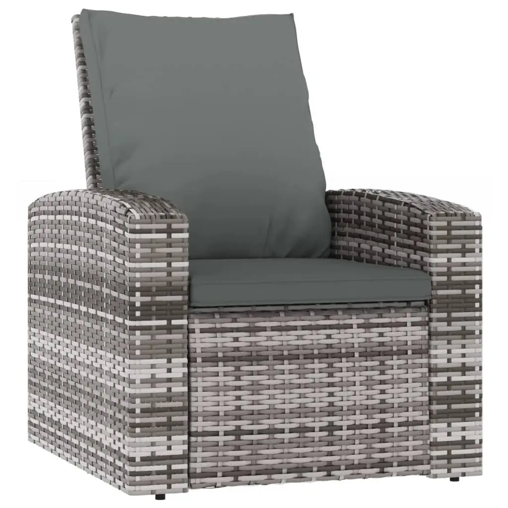 Garden Reclining Chair Outdoor Lounge Seat Grey Poly Rattan with Cushions