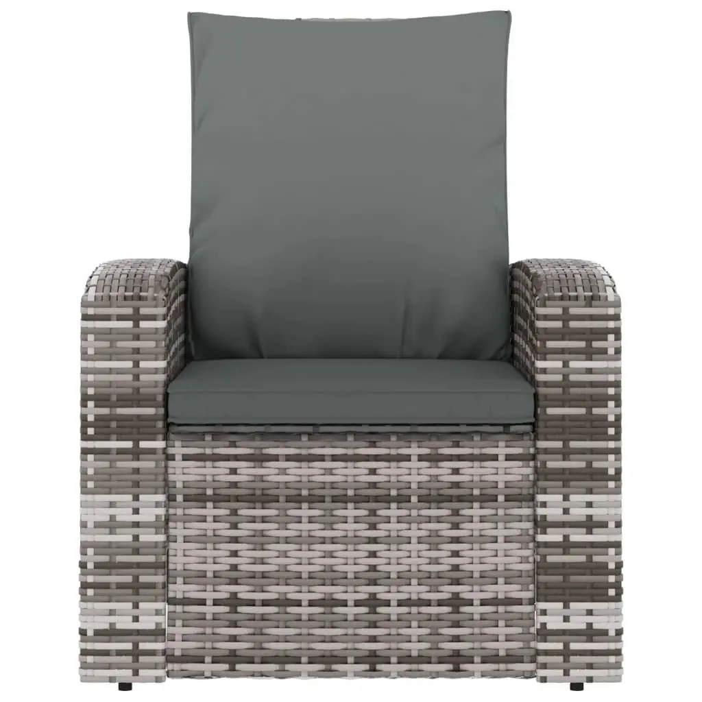 Garden Reclining Chair Outdoor Lounge Seat Grey Poly Rattan with Cushions