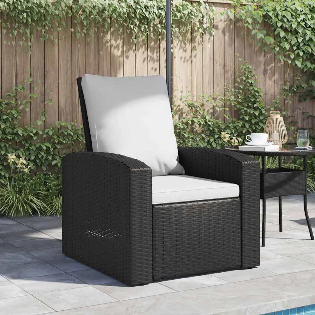 Garden Reclining Chair Outdoor Lounge Seating Adjustable Backrest Footrest Black Poly Rattan