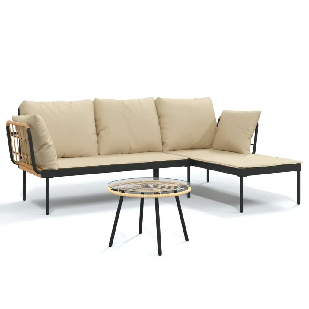 3 Piece Outdoor Garden Lounge Set Anthracite Poly Rattan with Beige Cushions