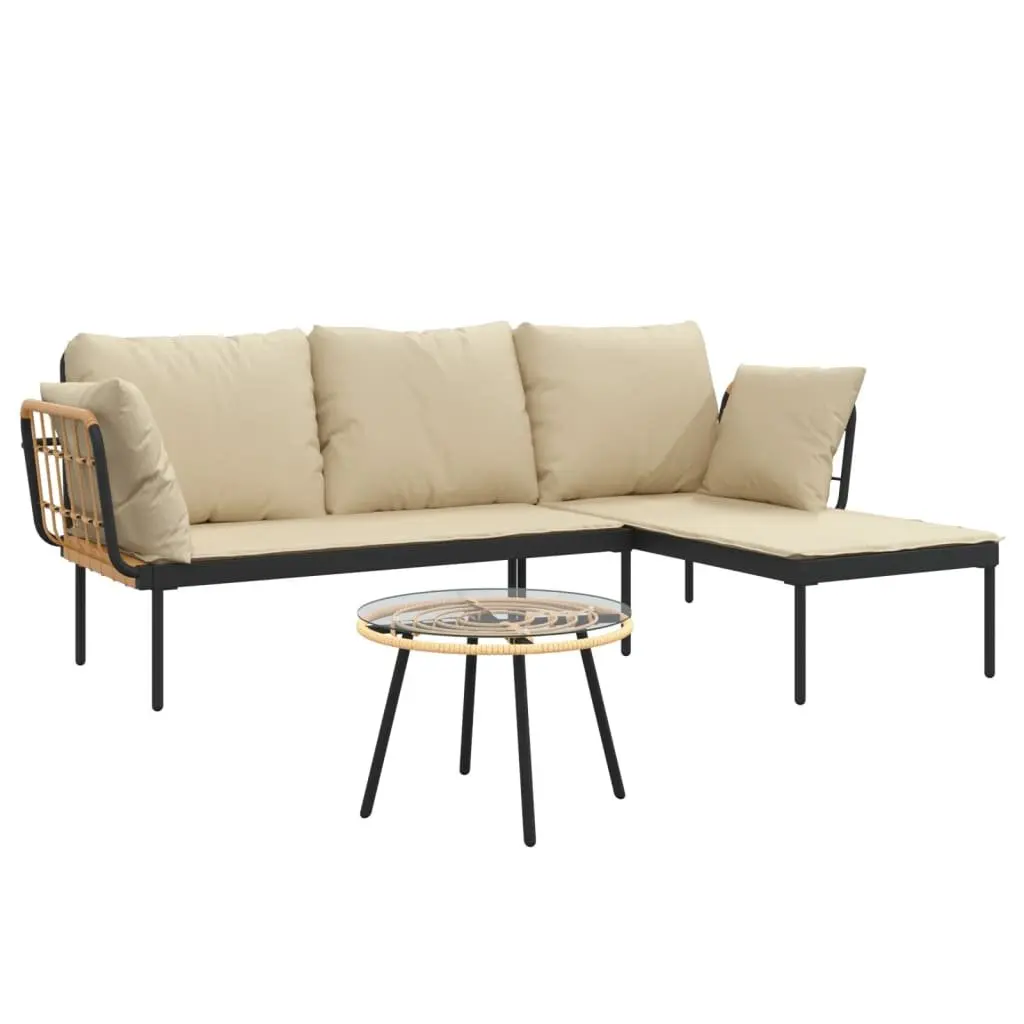 3 Piece Outdoor Garden Lounge Set Anthracite Poly Rattan with Beige Cushions
