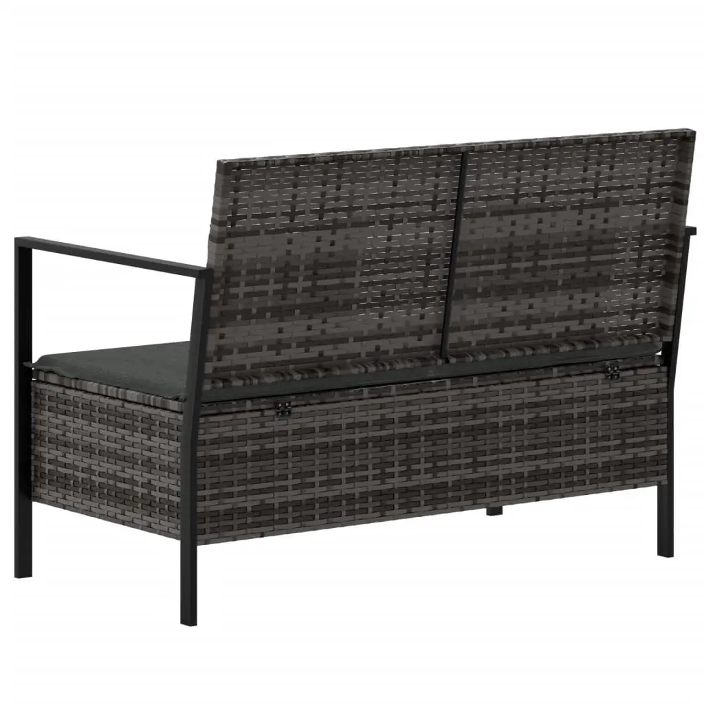 Garden Bench with Storage Compartment for Two Persons Grey Poly Rattan with Cushions Outdoor Seating