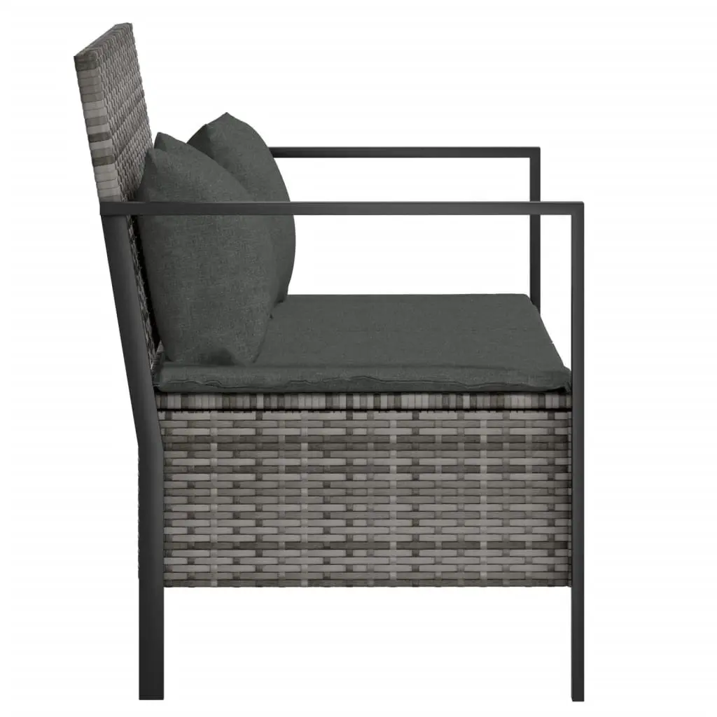 Garden Bench with Storage Compartment for Two Persons Grey Poly Rattan with Cushions Outdoor Seating