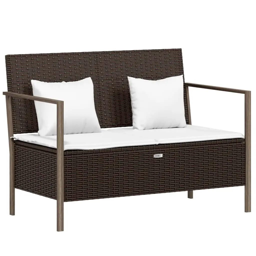 2-Seater Garden Bench Outdoor Storage Compartment Cushions Brown Poly Rattan