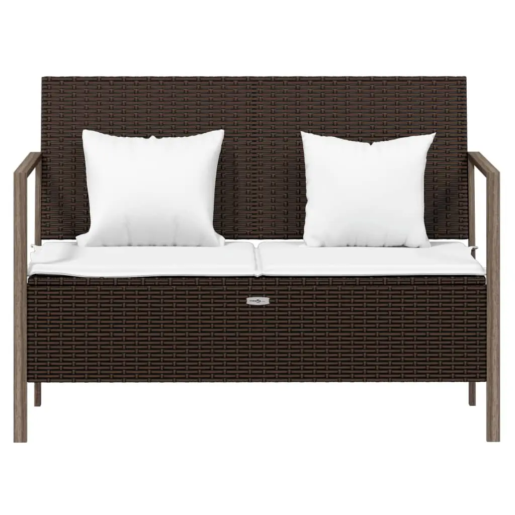 2-Seater Garden Bench Outdoor Storage Compartment Cushions Brown Poly Rattan