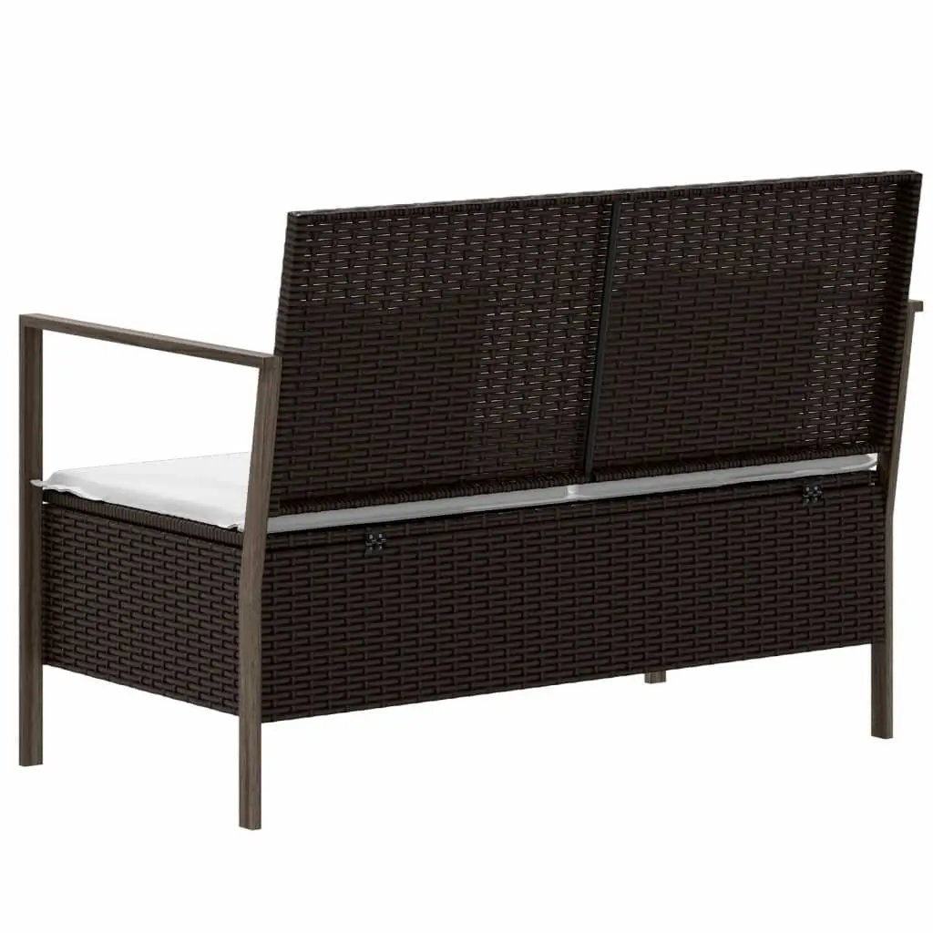 2-Seater Garden Bench Outdoor Storage Compartment Cushions Brown Poly Rattan