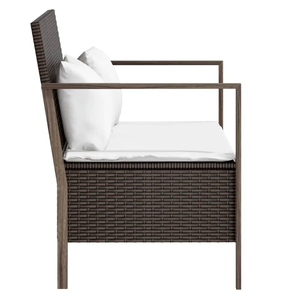 2-Seater Garden Bench Outdoor Storage Compartment Cushions Brown Poly Rattan