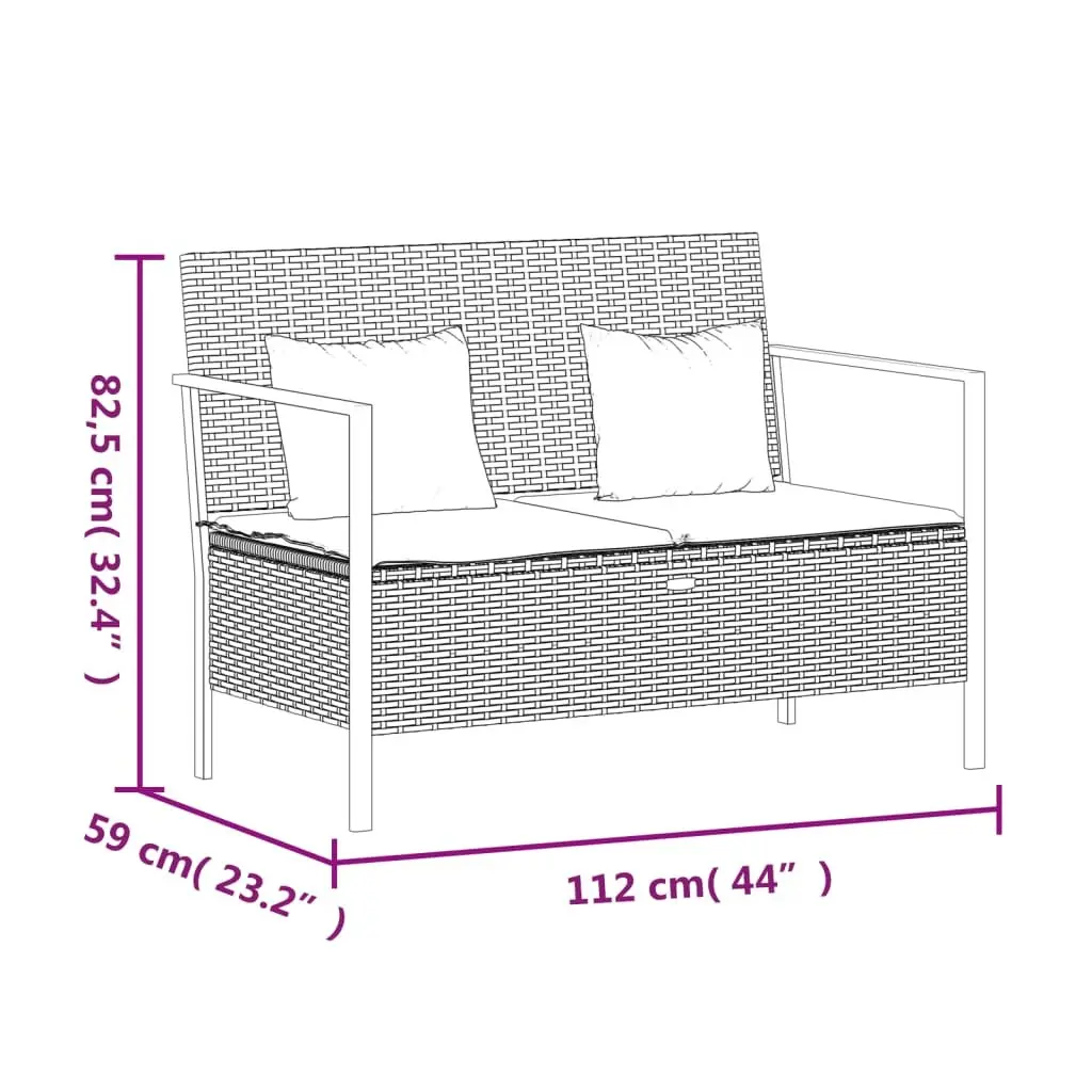 2-Seater Garden Bench Outdoor Storage Compartment Cushions Brown Poly Rattan