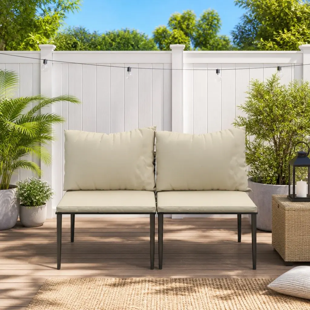 Outdoor Middle Sofas 2 pcs Grey Cushions Poly Rattan Garden Seating