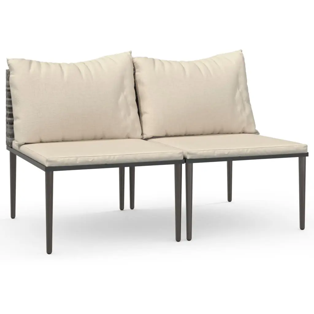 Outdoor Middle Sofas 2 pcs Grey Cushions Poly Rattan Garden Seating