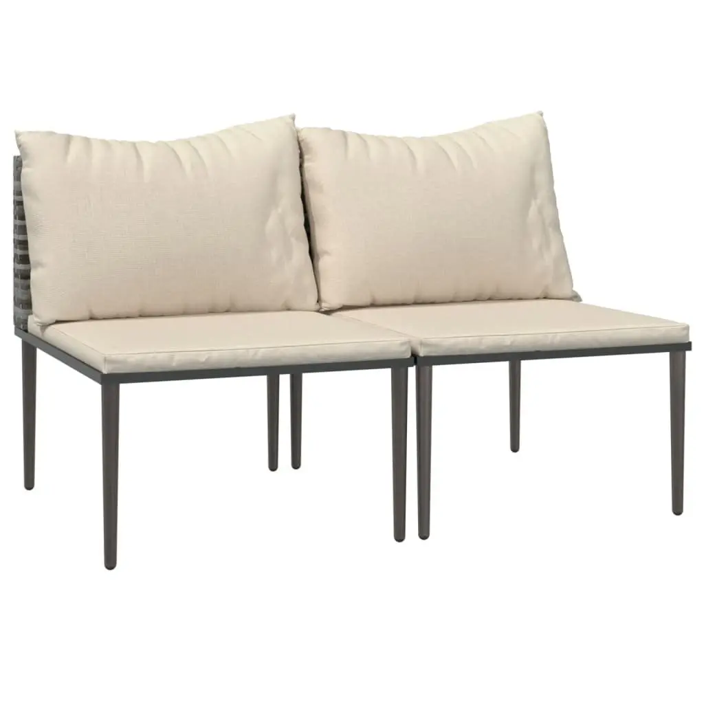 Outdoor Middle Sofas 2 pcs Grey Cushions Poly Rattan Garden Seating