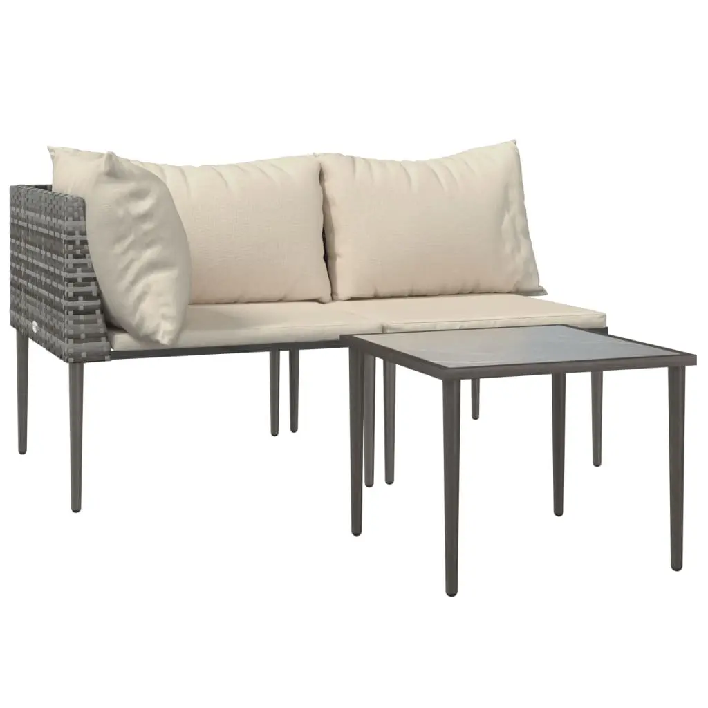 Garden Lounge Set Modular Outdoor Furniture 3 Piece Grey Poly Rattan