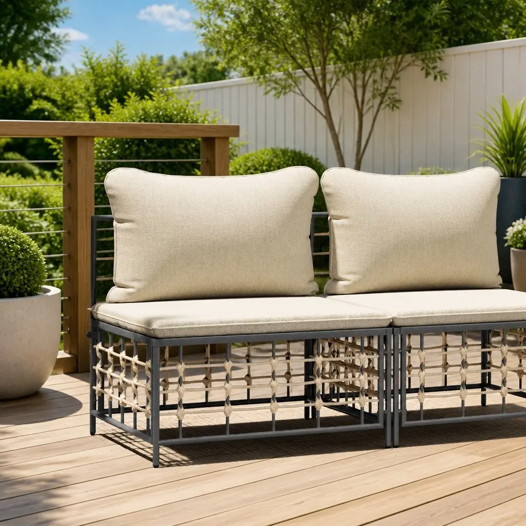 Middle Sofa Sectional Unit Outdoor Garden Seating Anthracite Poly Rattan