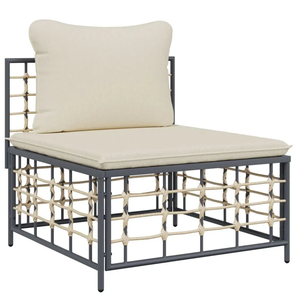 Middle Sofa Sectional Unit Outdoor Garden Seating Anthracite Poly Rattan