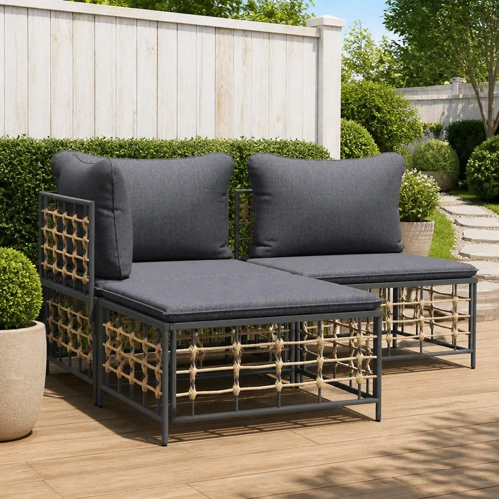 Garden Footstool Ottoman Outdoor Relaxation Anthracite PE Rattan