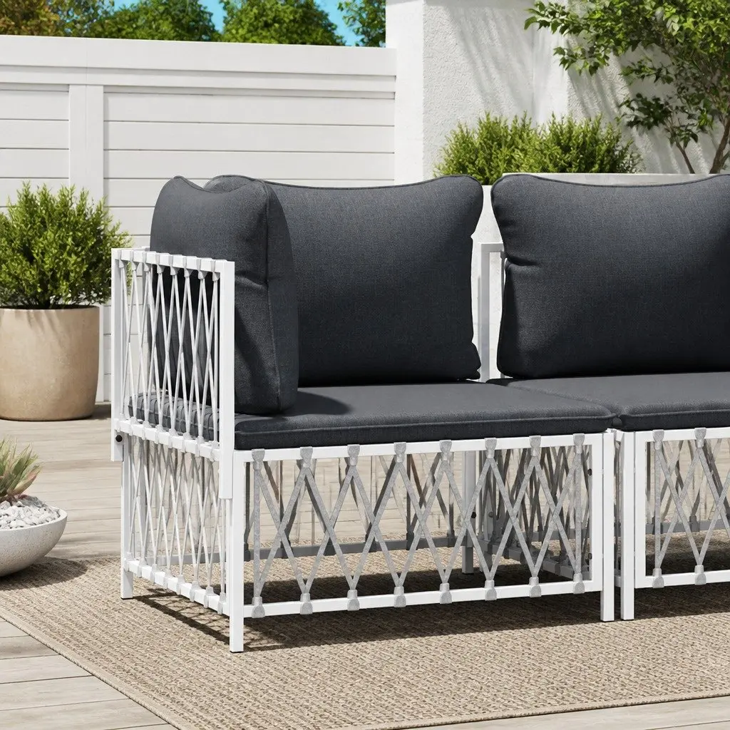 Outdoor Corner Sofa Garden Sectional Seating with Cushions White Woven Fabric