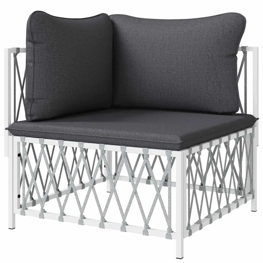Outdoor Corner Sofa Garden Sectional Seating with Cushions White Woven Fabric