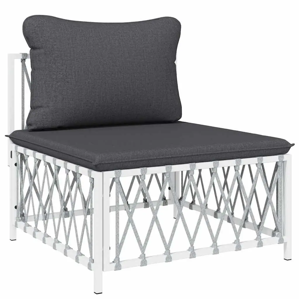 Outdoor Garden Middle Sofa White Woven Fabric Cushions Modular Sectional Seating