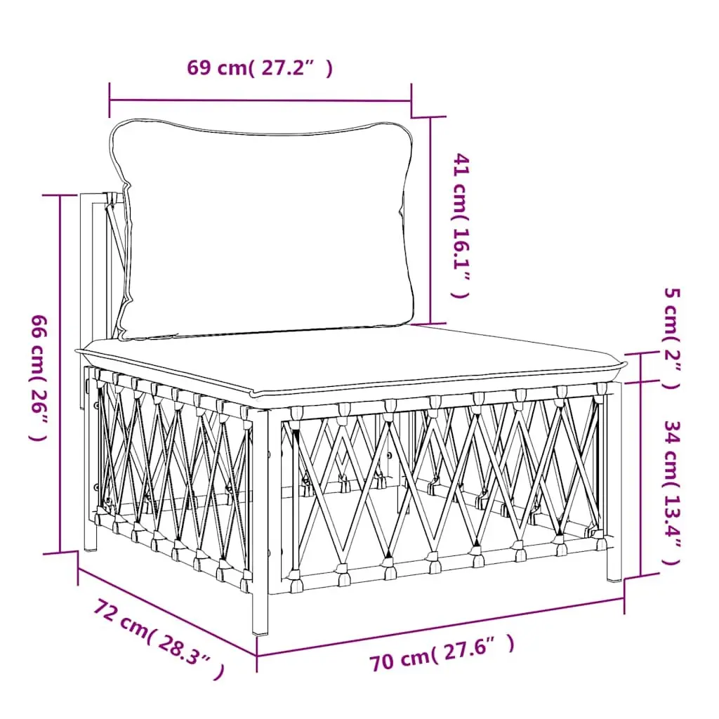 Garden Middle Sofa Modular Outdoor Sectional Unit Cushions Anthracite