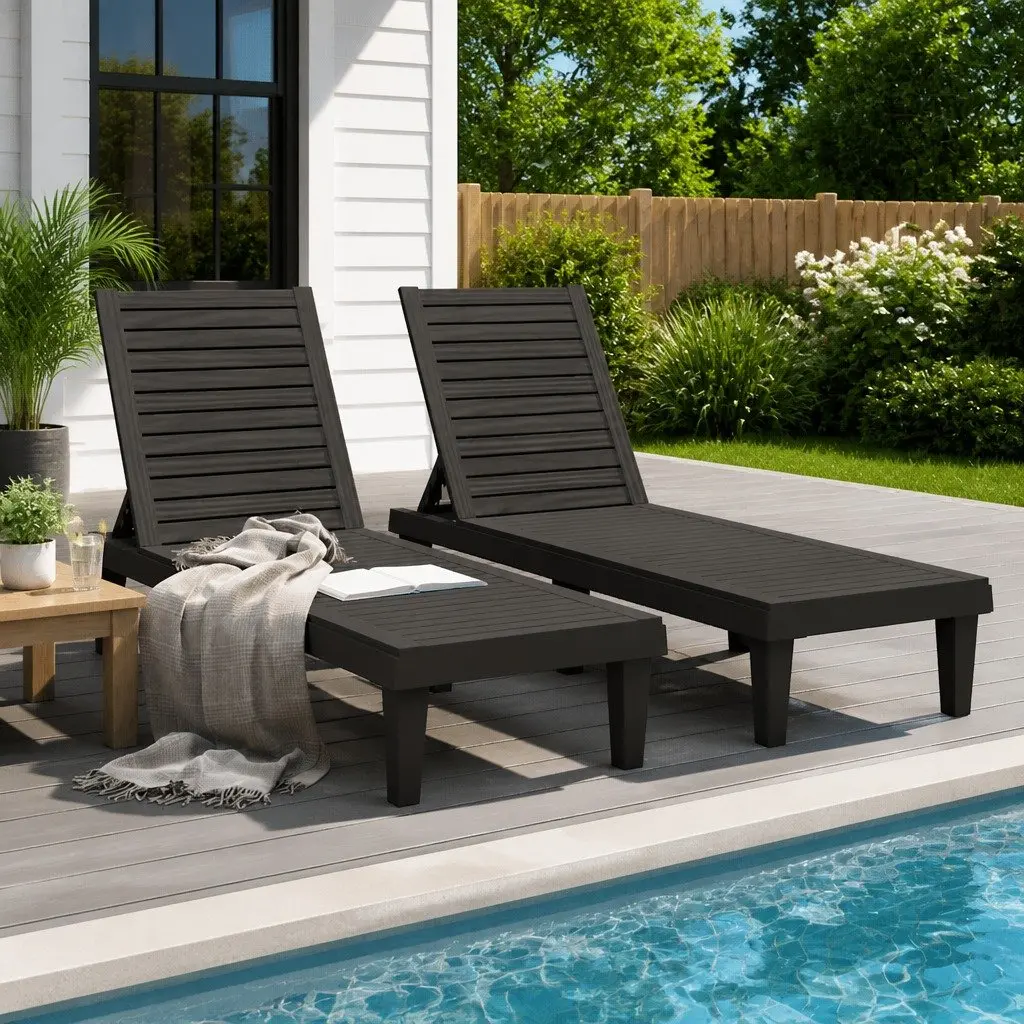 Sun Loungers Adjustable Backrest Outdoor Chaise Lounge Recliners 2 pcs Black