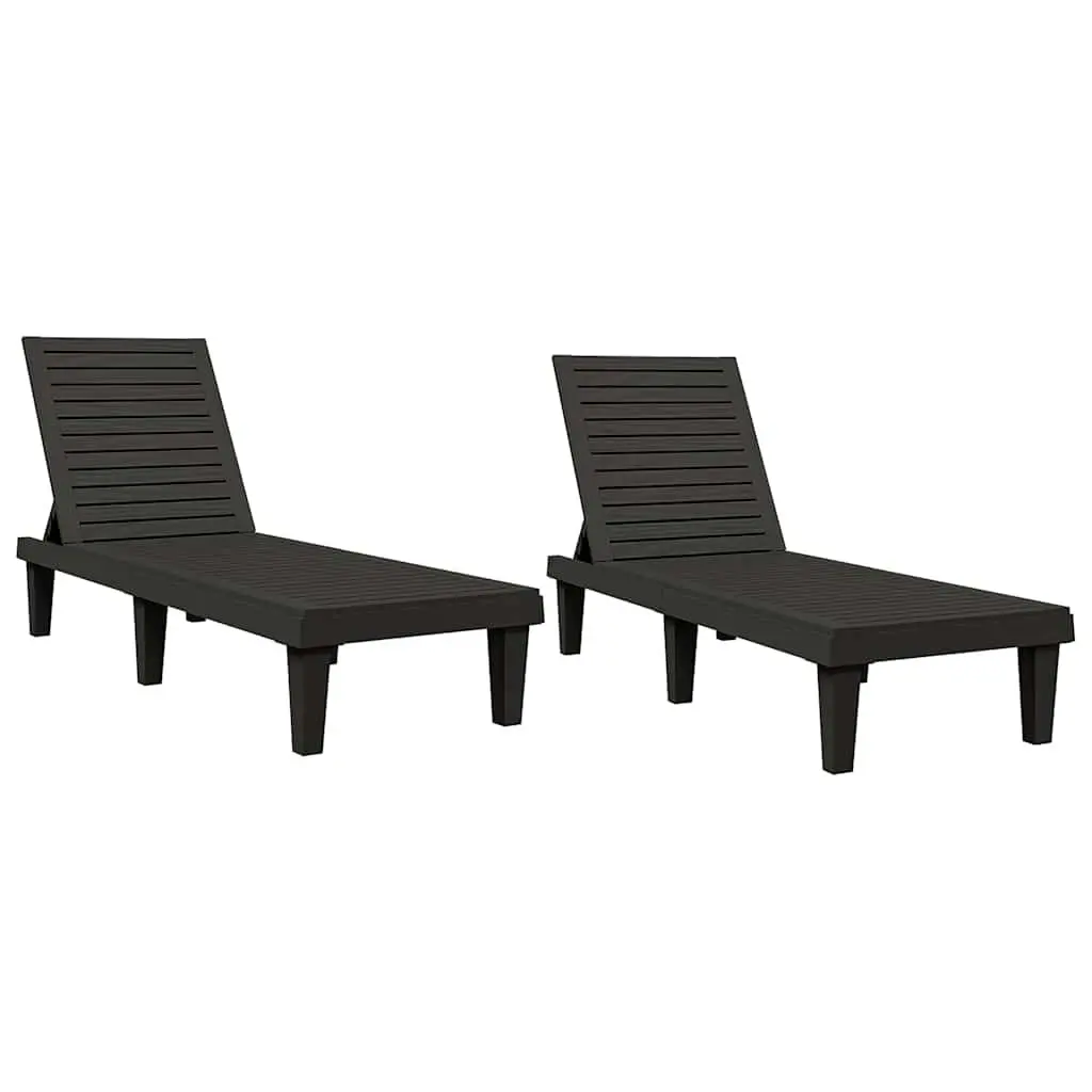 Sun Loungers Adjustable Backrest Outdoor Chaise Lounge Recliners 2 pcs Black
