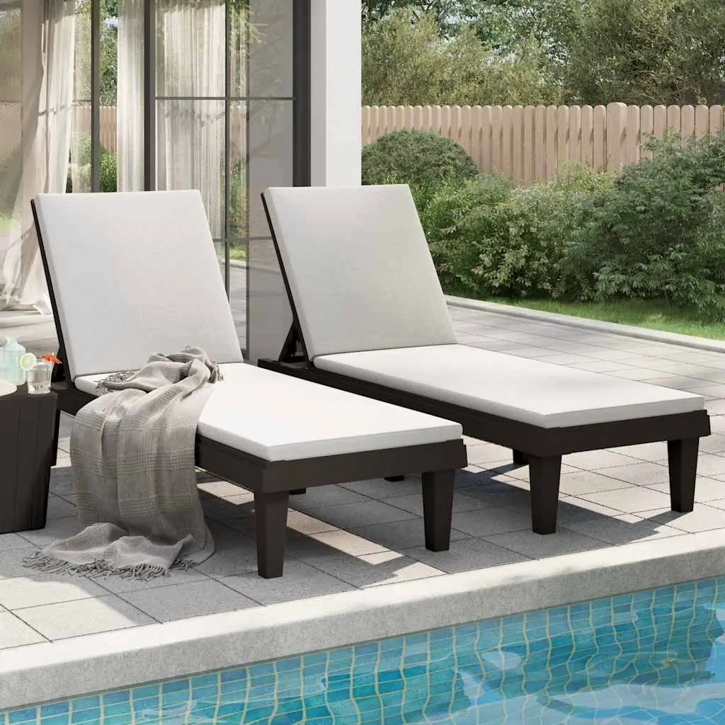 Sun Loungers Adjustable Backrest Outdoor Chaise Lounge Recliners 2 pcs Black
