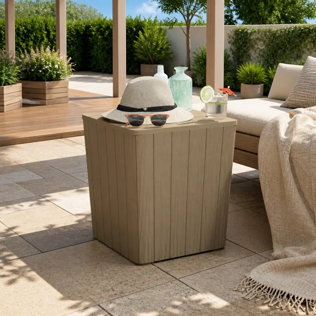 Garden Storage Table Removable Lid Outdoor Furniture Brown