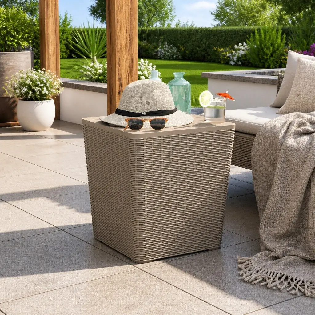 Garden Storage Table Outdoor Furniture Removable Lid Light Brown