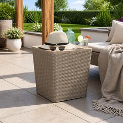 Reliable Outdoor Table with Storage in Light Brown