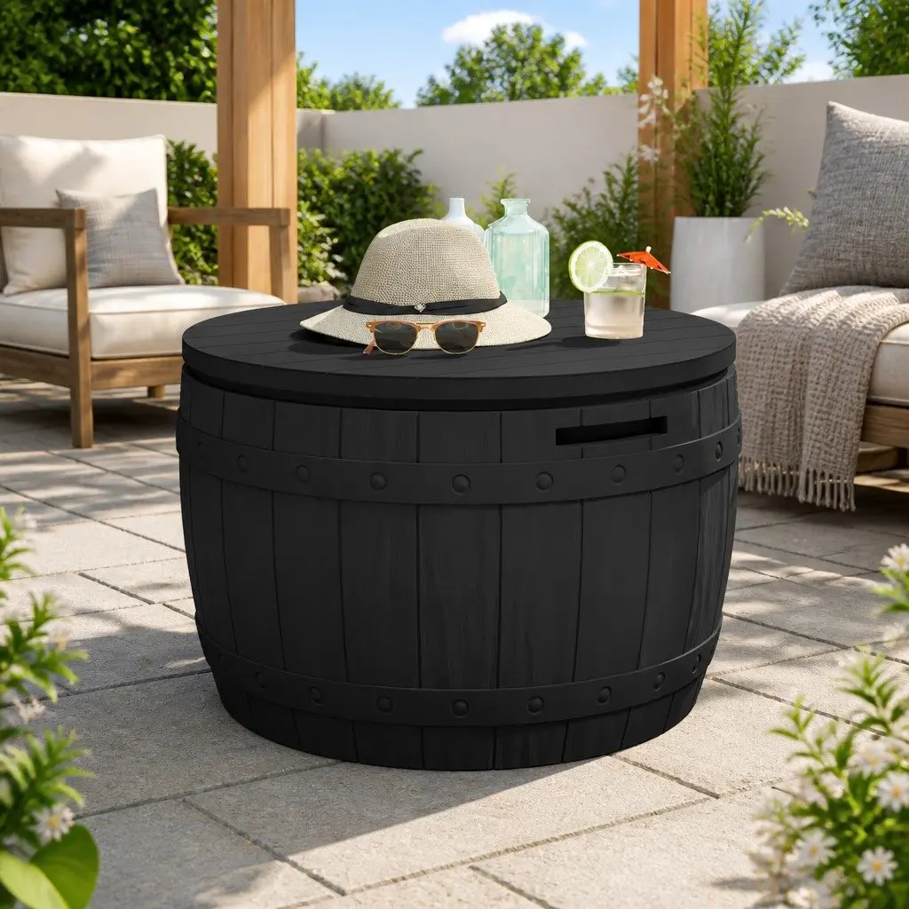 Garden Storage Box Outdoor Bench Seat Table 3-in-1 Black