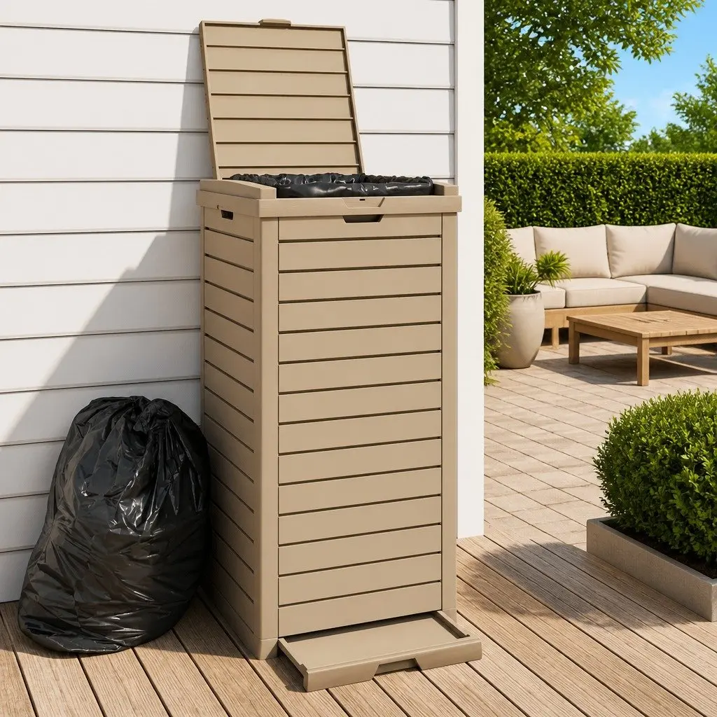 Outdoor Garbage Bin 118L Brown Double Lid Waste Container Polypropylene