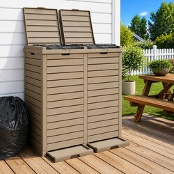 Outdoor Garbage Bin 78x41x86cm Double Lid Waste Container Light Brown Storage