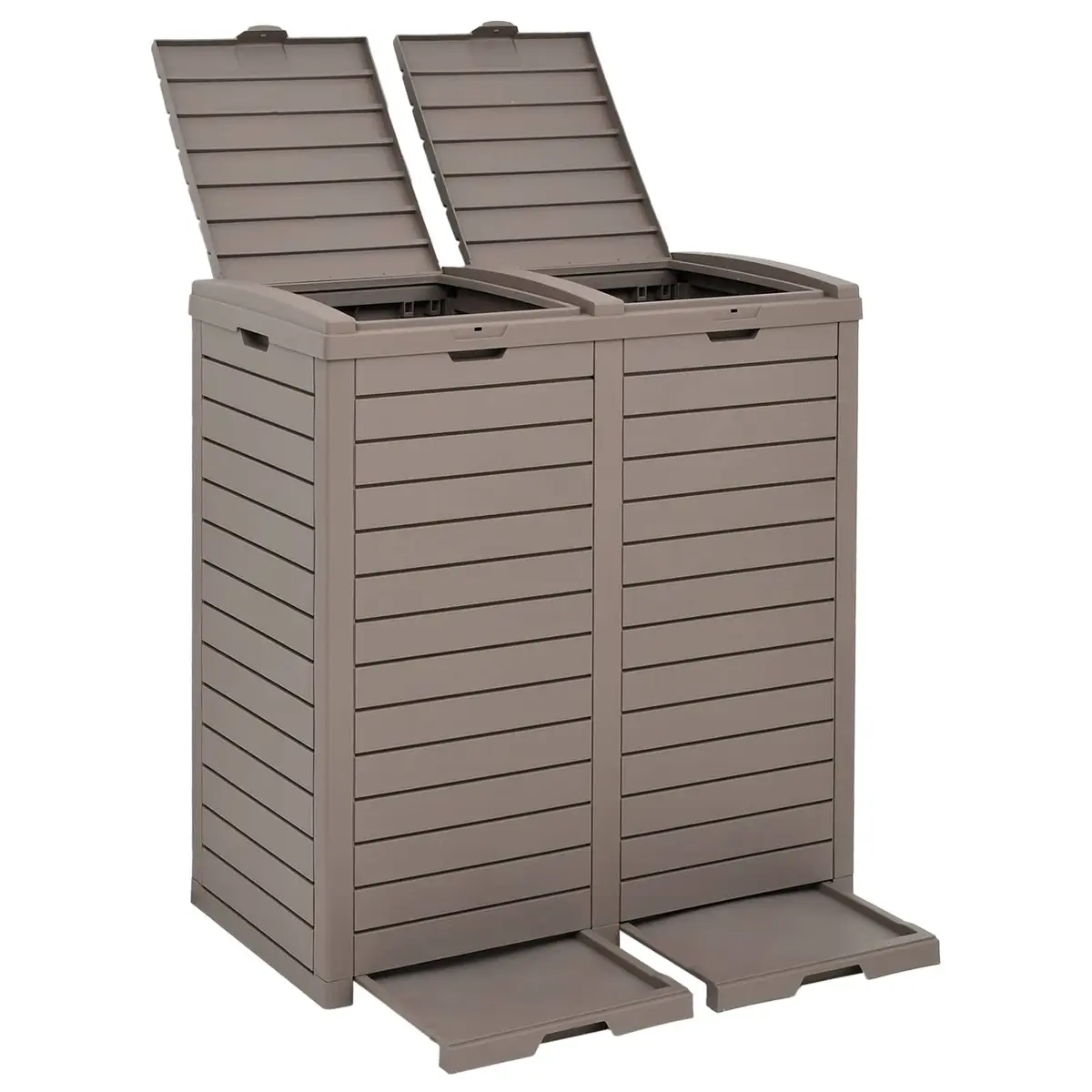 Outdoor Waste Container Double Lid 230L Capacity 78x41x86cm Light Brown