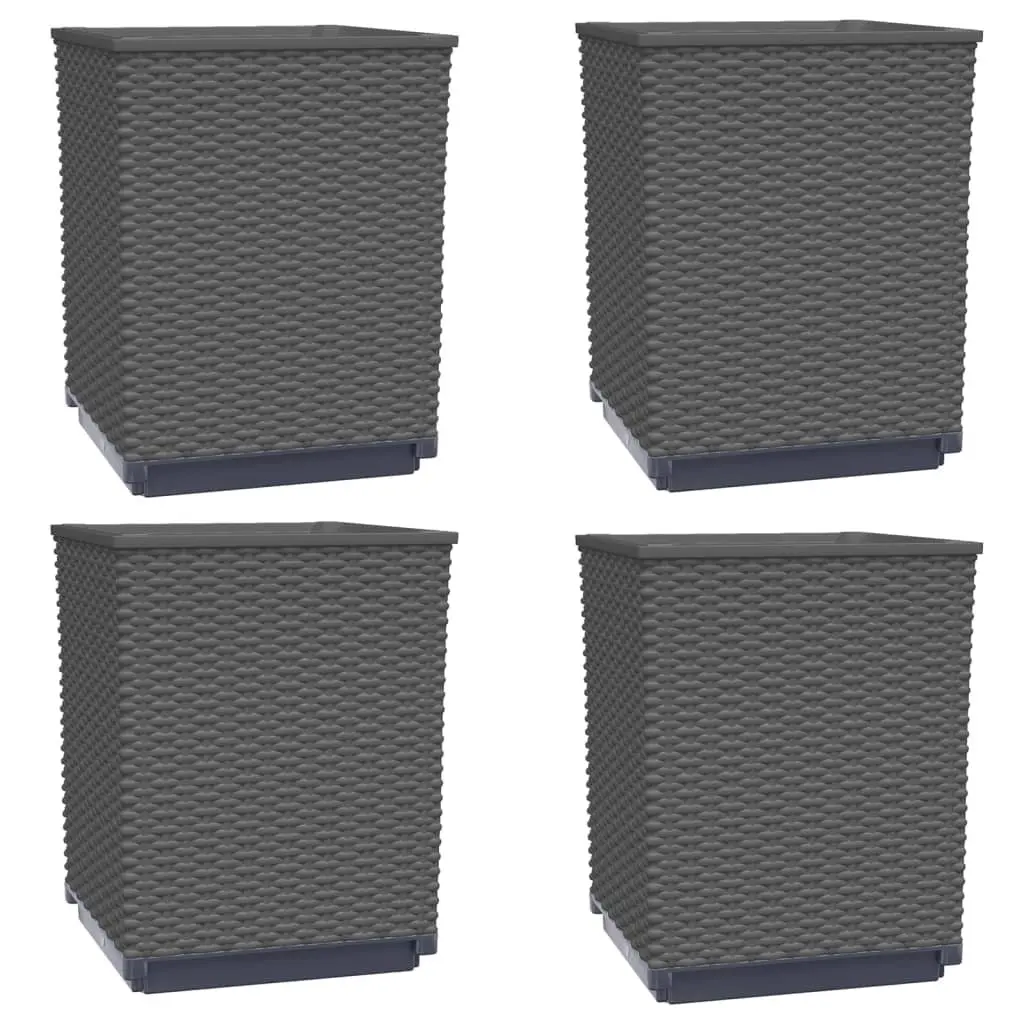 Set of 4 Black Square Planter Pots for Outdoor Garden and Patio Decor 30x30x37cm