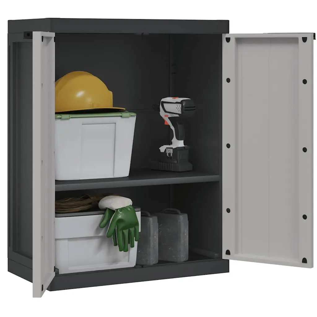 Outdoor Storage Cabinet Lockable Adjustable Shelves Grey Black 65W x 37D x 85H cm